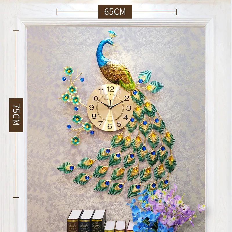 

Peacock Battery Big Wall Clock Hanging Gold Large Wall Clock Design Luxury Horloge Murale Relogio De Parede Digital Home Decor