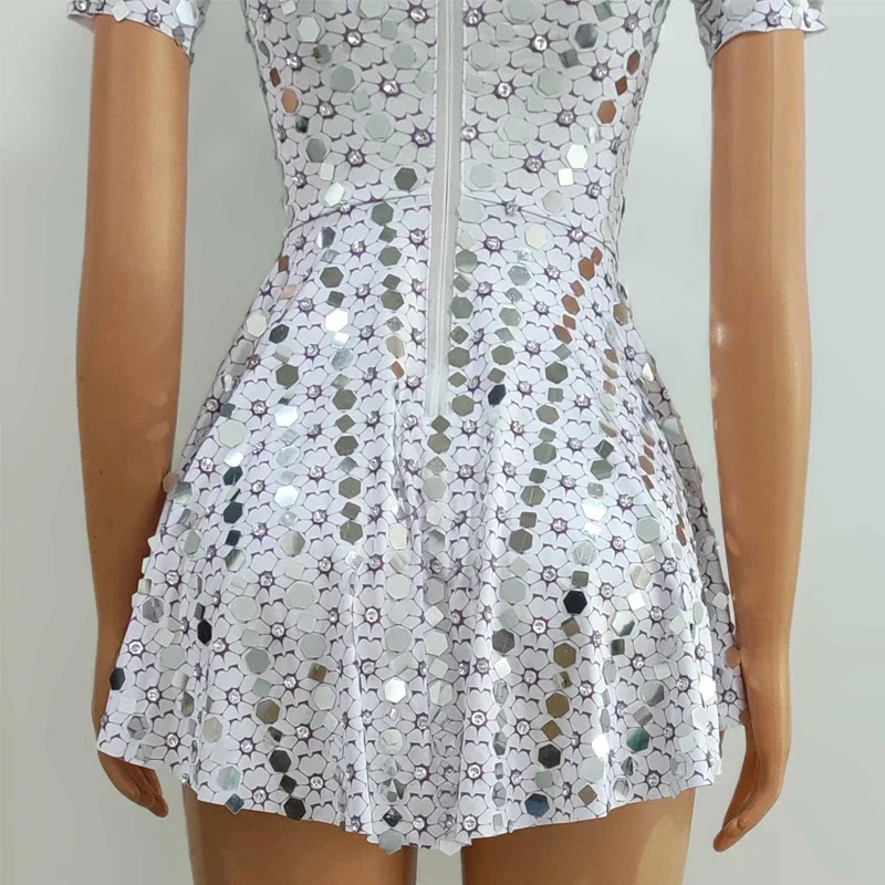 Sparkly Sequins Rhinestones Dress Women Prom Gogo Dance Costume Group Party Celebrate Jazz Dance Outfit Mini Dress XS7431