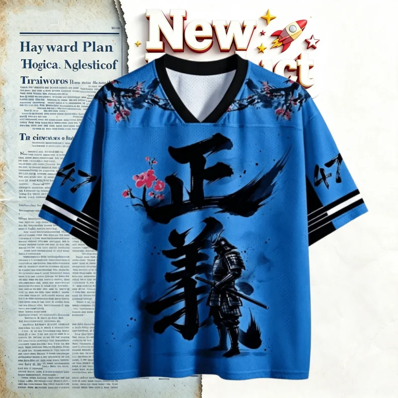 Y2K Japanese Ukiyo-e Justice Ink Warrior 3D Print Sport Quick-dry Men's V-neck T-shirt Casual Fashionable Parent-child Clothing