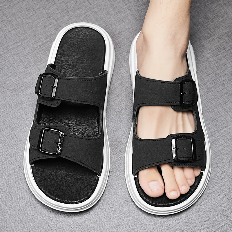 Fashion Slippers 2023 New Summer Genuine Cow Leather Men Shoes Lightweight Soft Beach Sandals Casual Men's Flip Flops