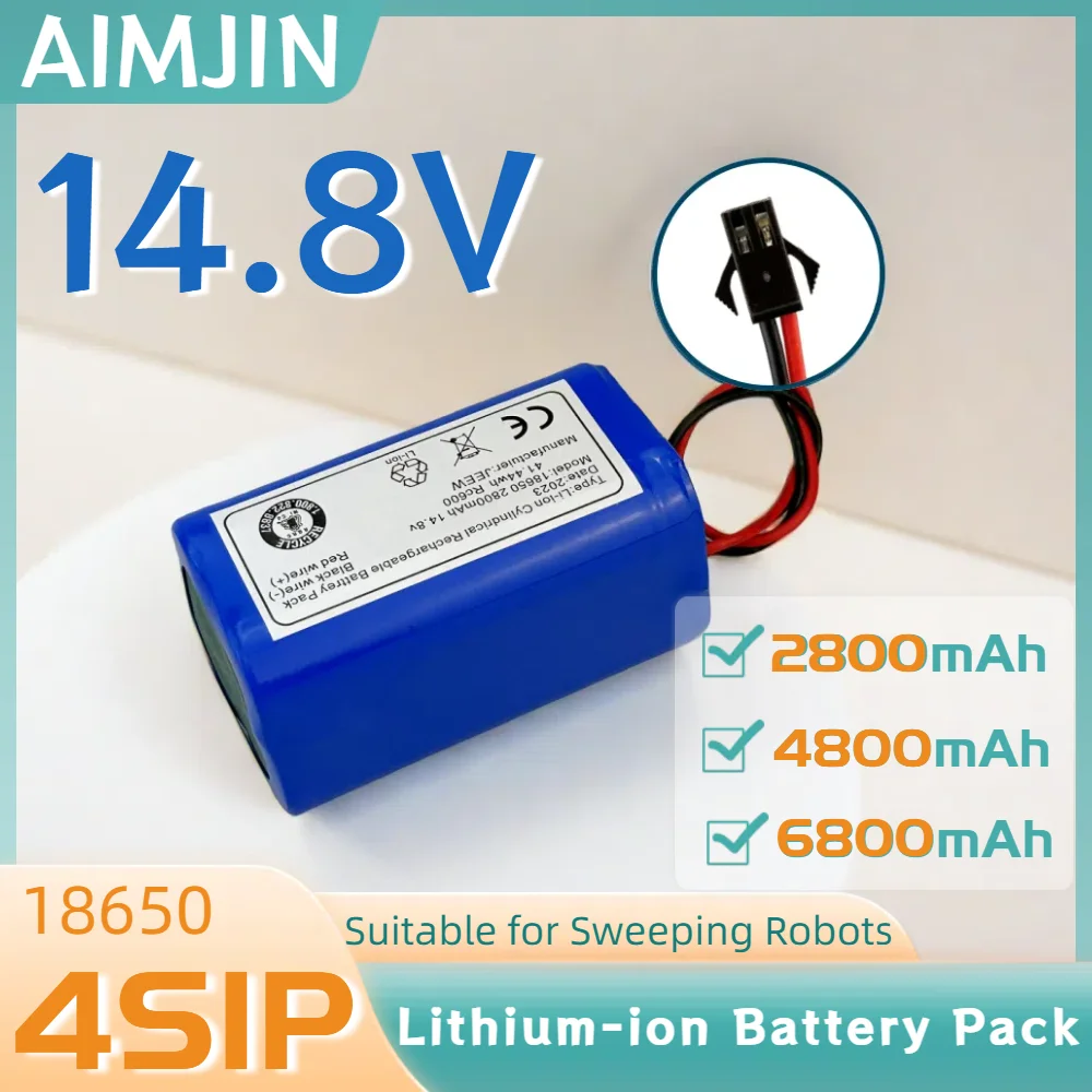 

100% New Rechargeable Battery 18650 4S1P 14.8V 2800/4800/6800mAh Lithium-ion Battery Pack Suitable for Sweeping Robot Battery