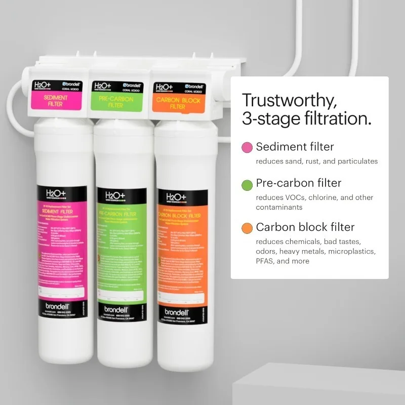 + نظام تنقية المياه الداخلي ثلاثي المراحل من Coral UC300 (مرشحات بديلة UF-35)