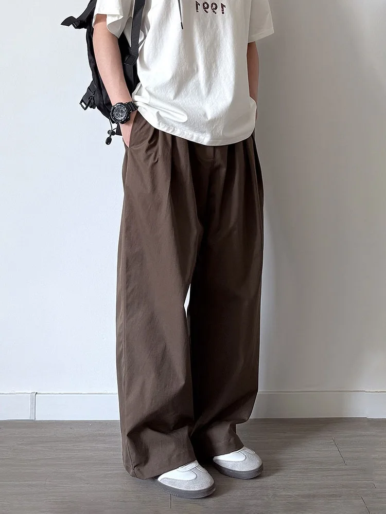 

Мужские повседневные брюки в японском ретро-стиле, кофейного цвета, плиссированные, широкие, свободного кроя, для весны и осени, универсальные, рабочие, длинные