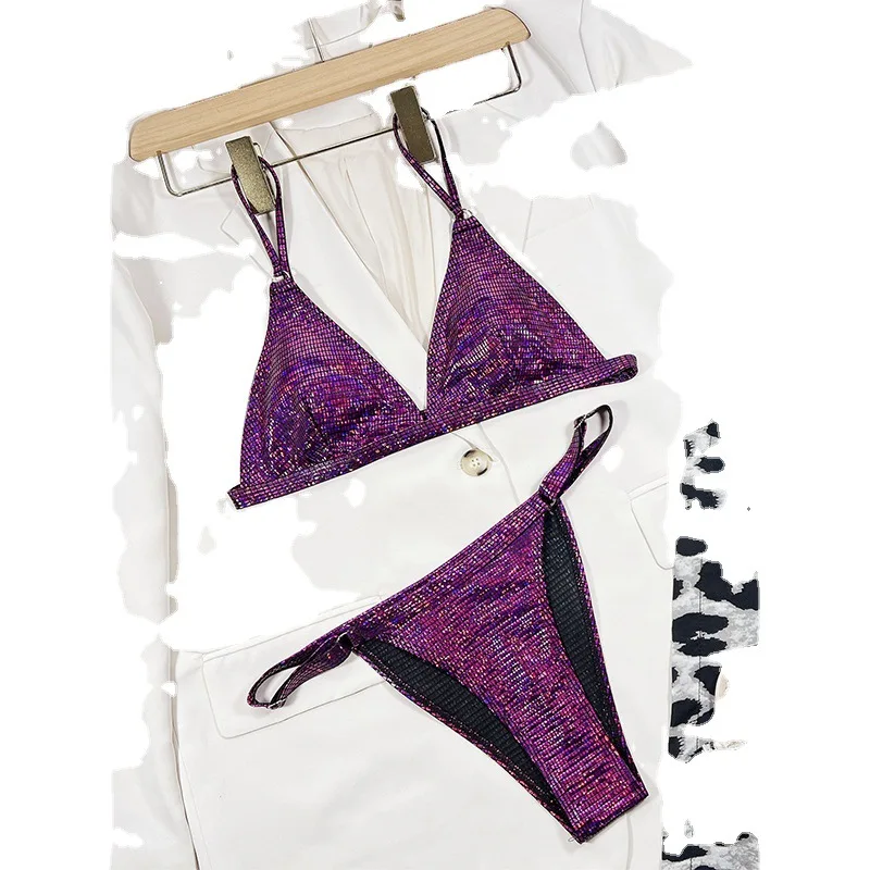 Nuovo bikini sexy a due pezzi a vita bassa 2025 costume da bagno da donna con fionda costumi da bagno senza schienale costume da bagno mini perizoma in tessuto sfumato stretto