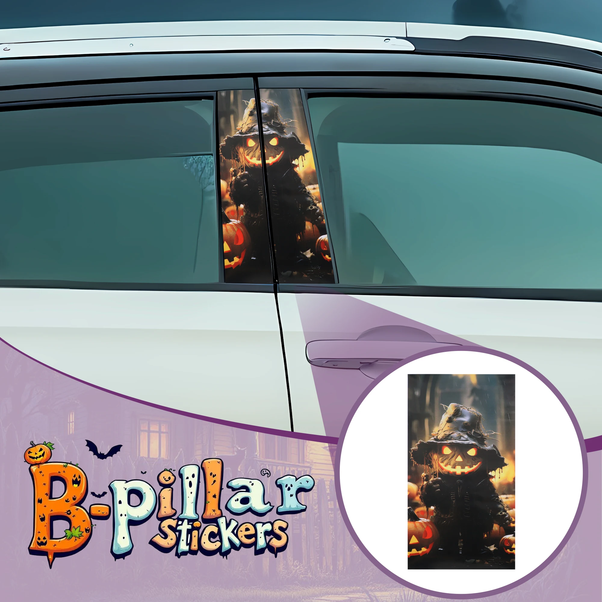 

UXCELL Halloween Car Center Pillar Stickers PVC Multicolor Horror Themed Adhesive Decoration for Vehicle B-Pillar Easy Install