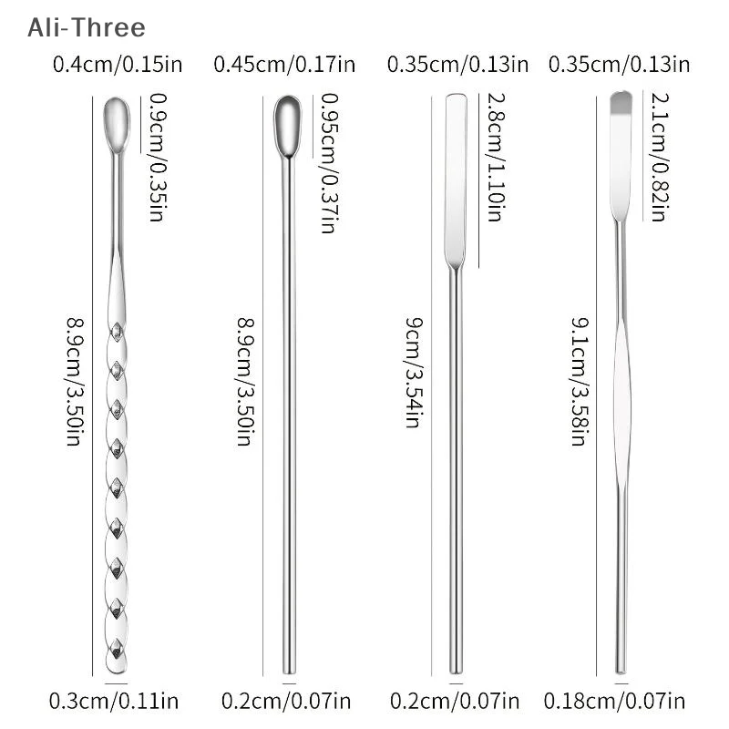 4PCS Nail Art Stirring Rod Tool Stainless Steel Powder Liquid Gel Polish Spoon Spatula Foundation Mixing Tool