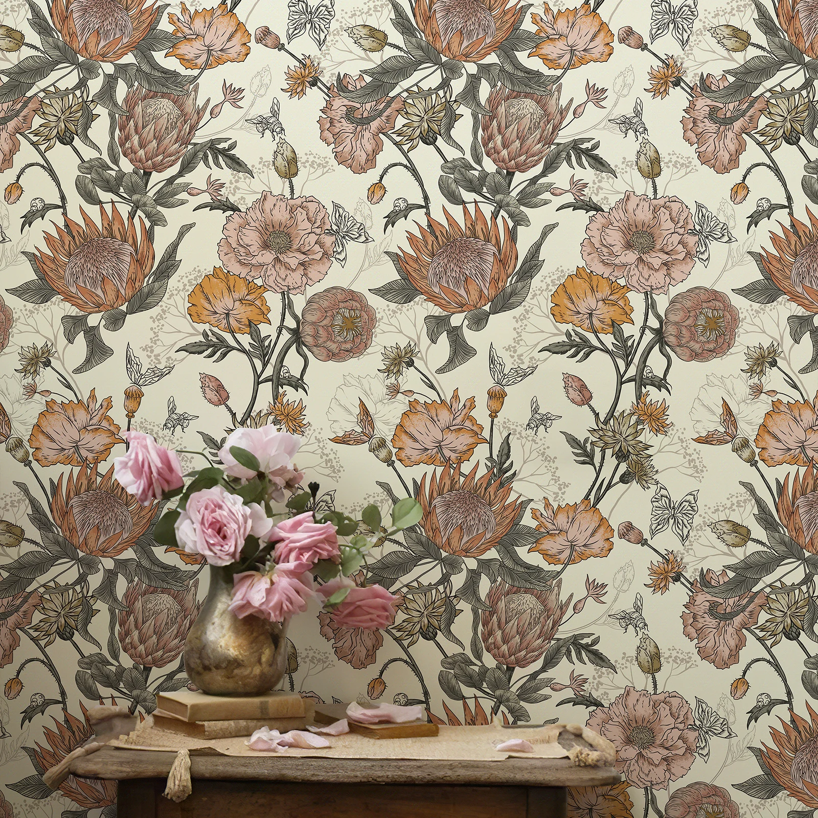 Wildflower Wallpaper,Boho Floral Nursery Wallpaper For Home Decor Wall Art, Sofa Wallpaper Simple Customization