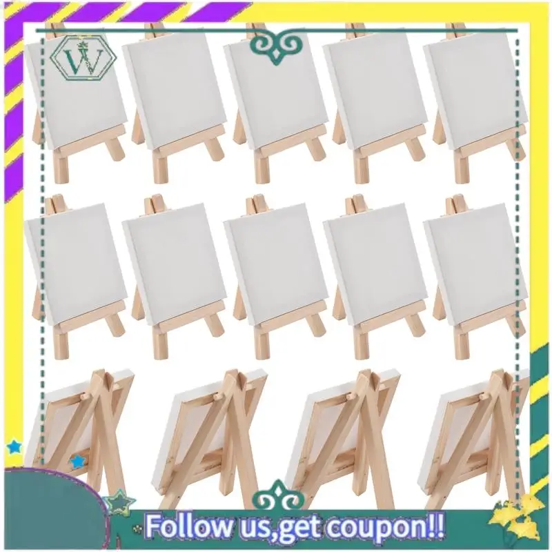 NEW 14Pcs Mini Canvas And Easel Brush Set, Canvas 4X4 Inch, Pre-Stretched Canvas, Mini Painting Kit, Kids Painting Party