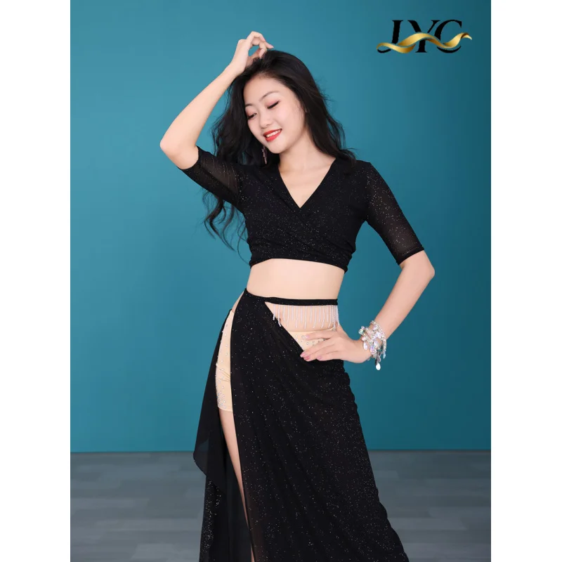 2025 novo estilo de dança do ventre vestido longo roupa de desempenho para mulheres sexy conjunto de prática iniciante primavera verão fada olhar