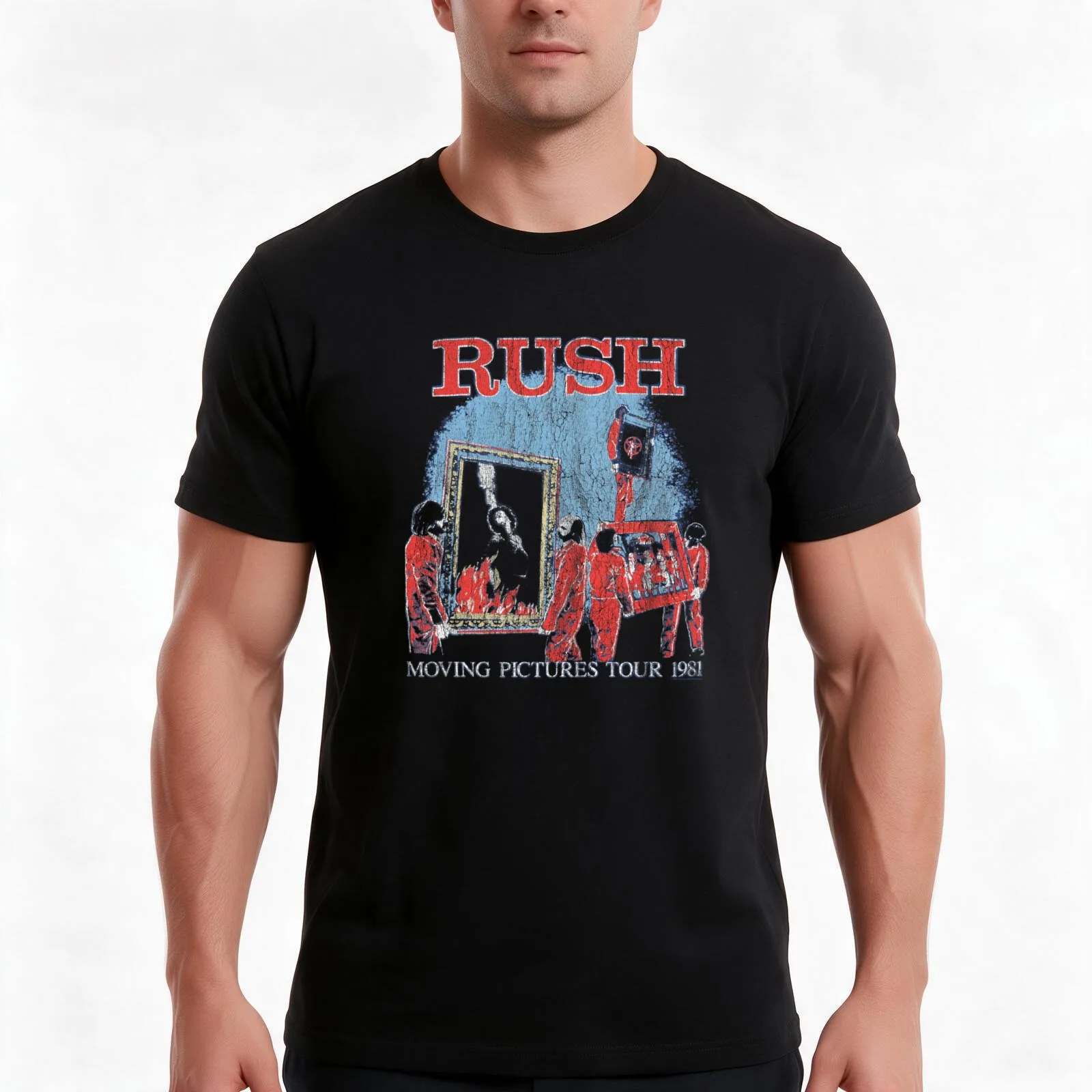 Rush Moving Pictures Tour Rock Music Band T-Shirt, Summer Casual Cotton Tee, Oversized Streetwear Tops, Vintage Graphic Print