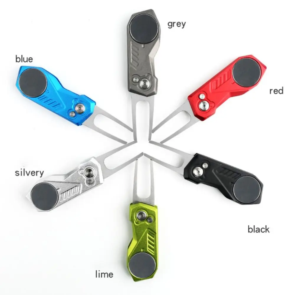 Aluminum Alloy Golf Divot Repair Tool Button Switchblade Golf Green Fork Ball Marker Foldable Mini Golf Divot Tools