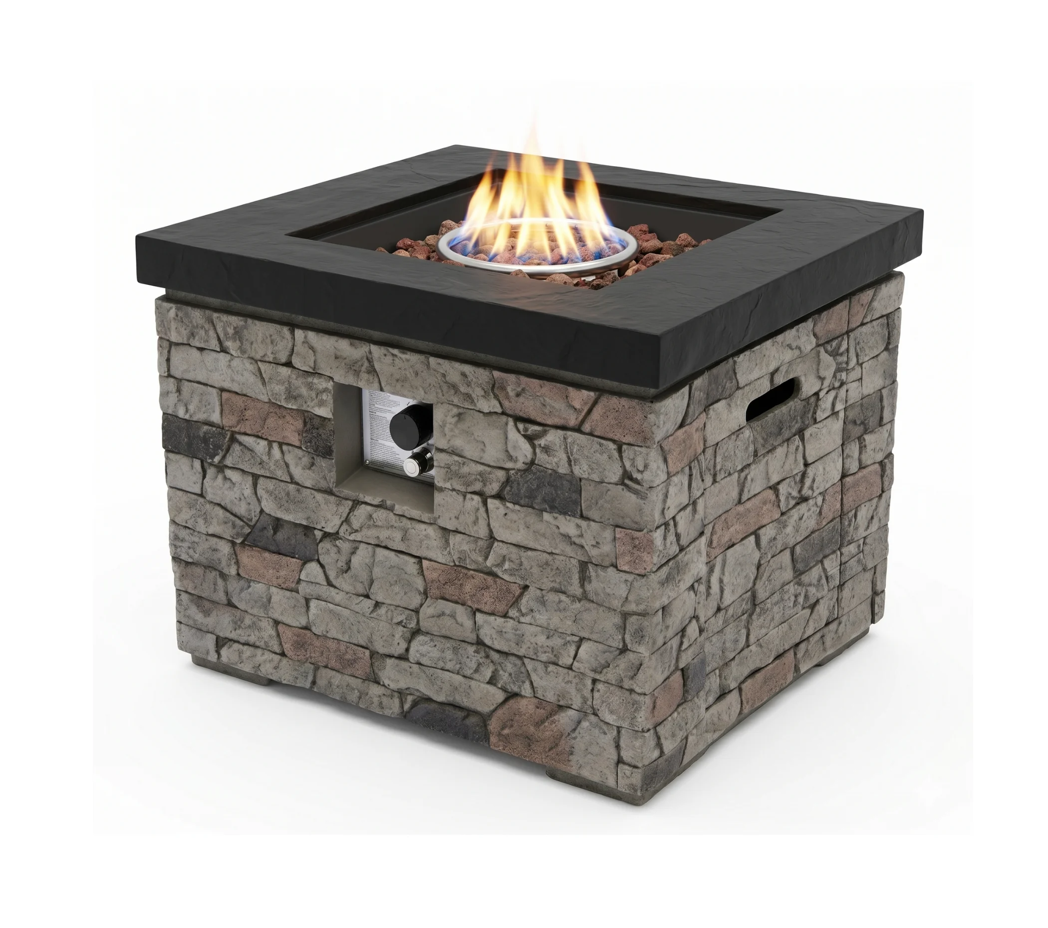 32 Inch Rectangular Outdoor Propane Fire Pit Table, 40,000 BTU Lightweight Concrete Stone Look Gas Fire Table with Lava Rocks, Burner Lid & Waterproof Cover for Patio Backyard Garden