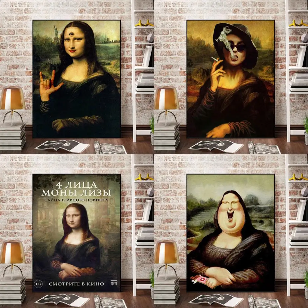 

Home Decorations Funny Mona Lisa With Cat Poster Posters for Wall Decor Art Mural Painting Bedroom Decoration Room Pictures the