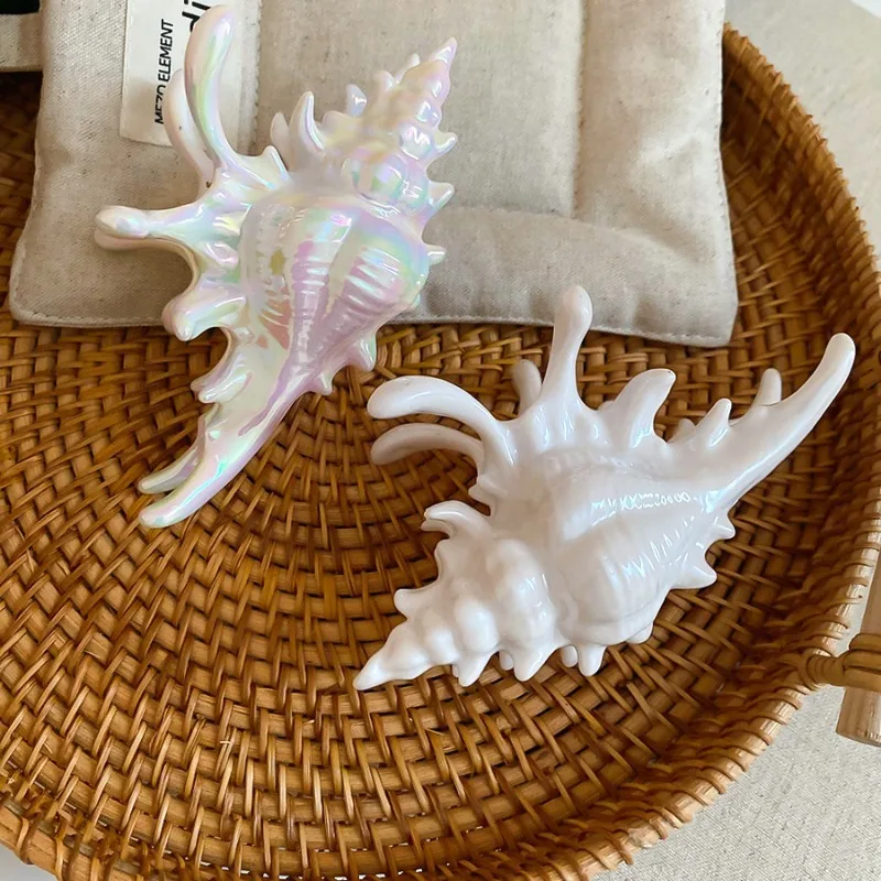 Minar Exaggerated AB Color Acrylic Trumpet Shell Hair Claws for Women Femme Big White Shark Clip Hair Accessories Wholesale