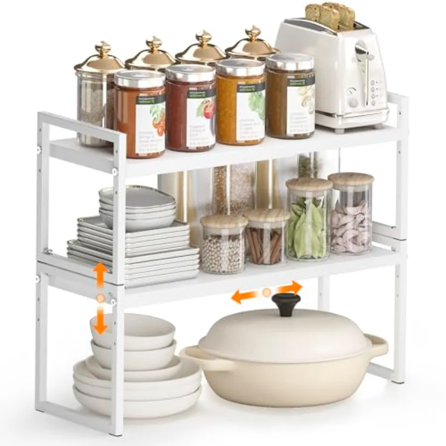 

Expandable Kitchen Countertop Organizer Stackable Cabinet Shelf Organizers Space Saving Spice Rack Pantry Storage for Bathroom