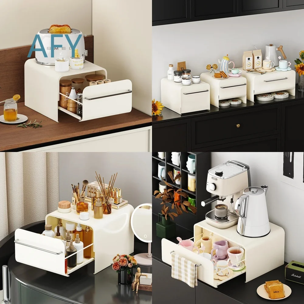 Multifunktionales Luxus-Küchenregal mit Schublade für Teetassen, Gewürze, Kosmetik, Aufbewahrungsregal für Zuhause und Büro