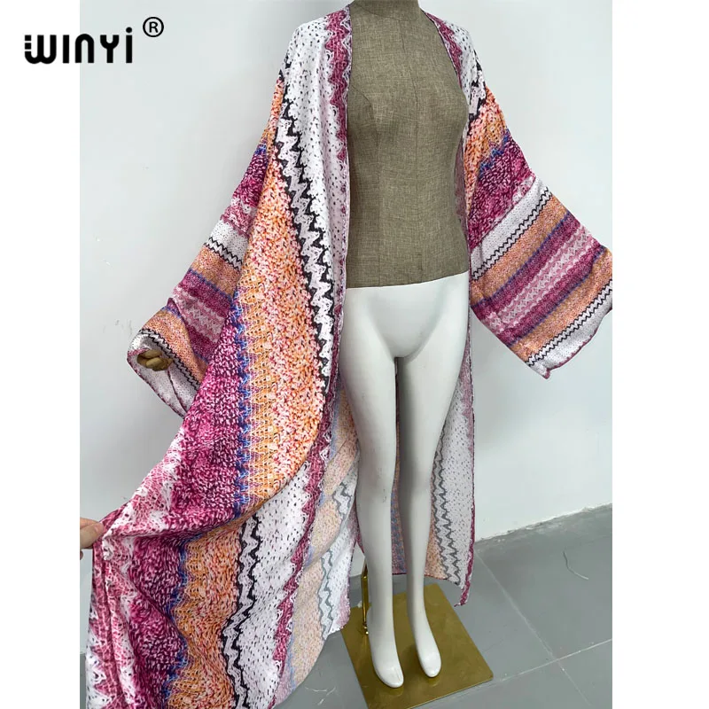 WINYI-Vestido Maxi Solto Feminino, Cardigã Longo, Coquetel, Boho Maxi, Praia, Feriado, Cobertura de Natação na Europa, Novo Kimonos Estampado, 2023