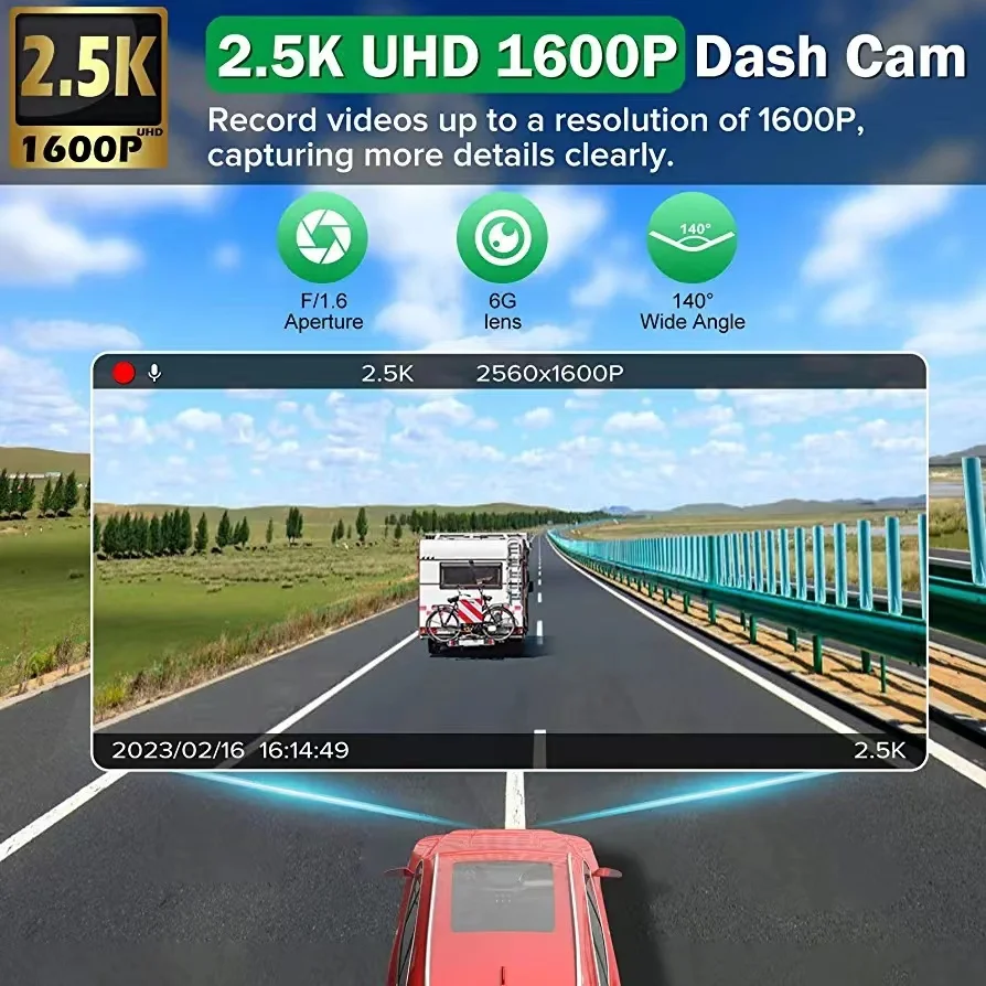 Wifi 2.5K HD telecamera per auto visione notturna Dashcam Stream Media registrazione in Loop Car DVR APP 24H monitoraggio videoregistratore per auto