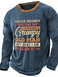 Letter Graphic Print Men's Vintage Classic Long Sleeve Casual Sports Long Sleeve Oversized Top Outdoor T-Shirt Long Sleeve