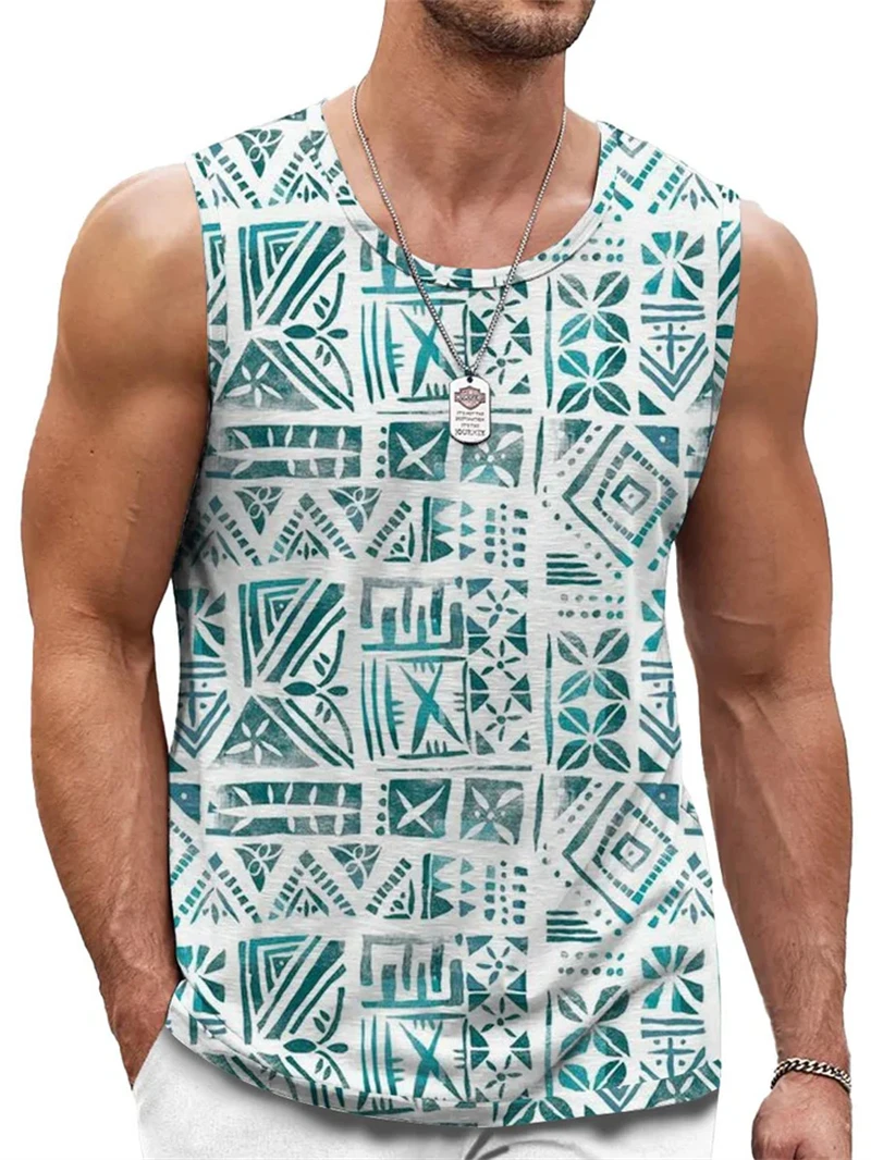 Mens Retro Geometric 3D Printed Tank Top Summer Casual Crew Neck Fashion Trend Sleeveless Vest Loose Breathable Sports Tops image 4