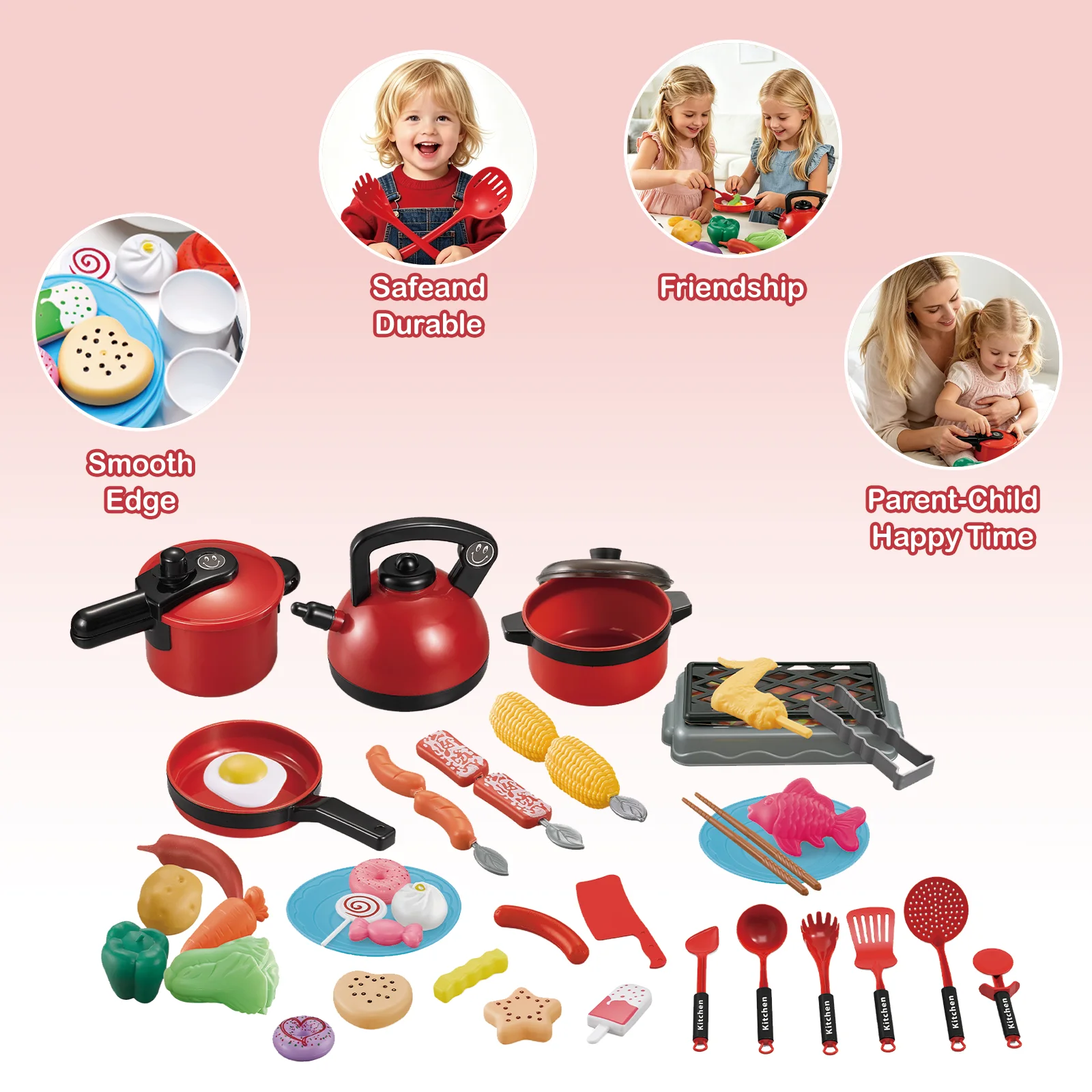 Mini Kids Kitchen Toys Set Pretend Play Cooking Pots Pans Utensils with Play Food Educational Gift for Toddler Boys Girls 3+ image 2