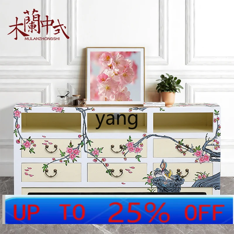 

LH painted TV cabinet, neoclassical hand-painted storage living room cabinet