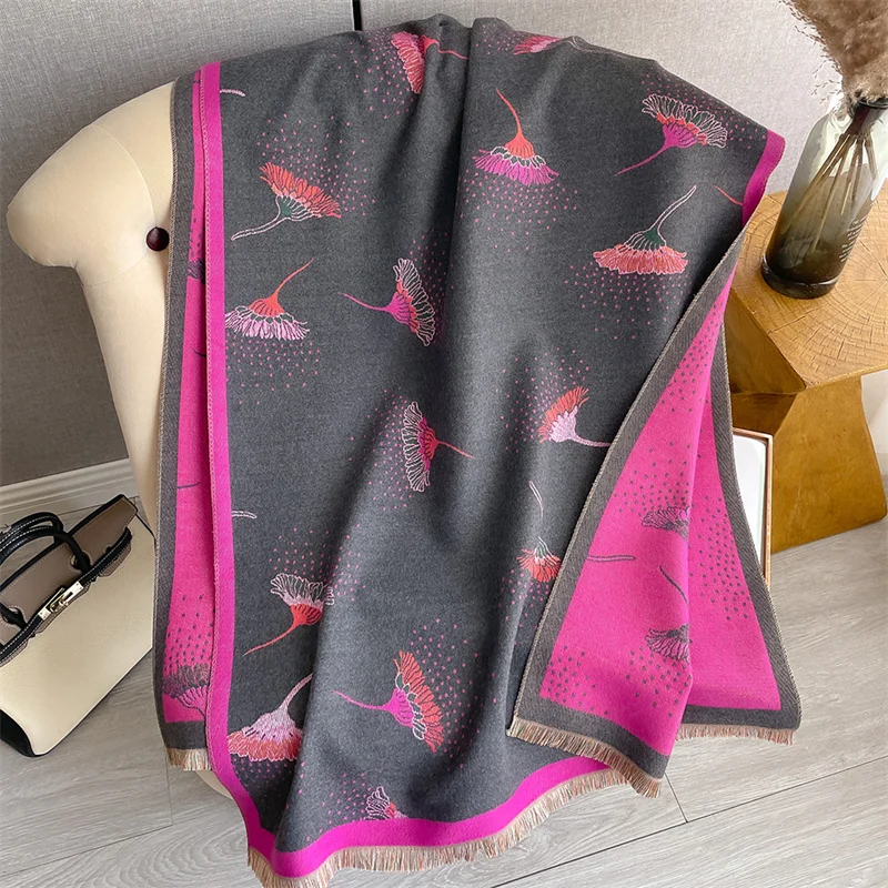 Luxury Brand Cashmere Women Scarf Printed Winter Warm Shawls Pashmina Tassel Scarves Long Thicken Blanket Female Bandana Foulard