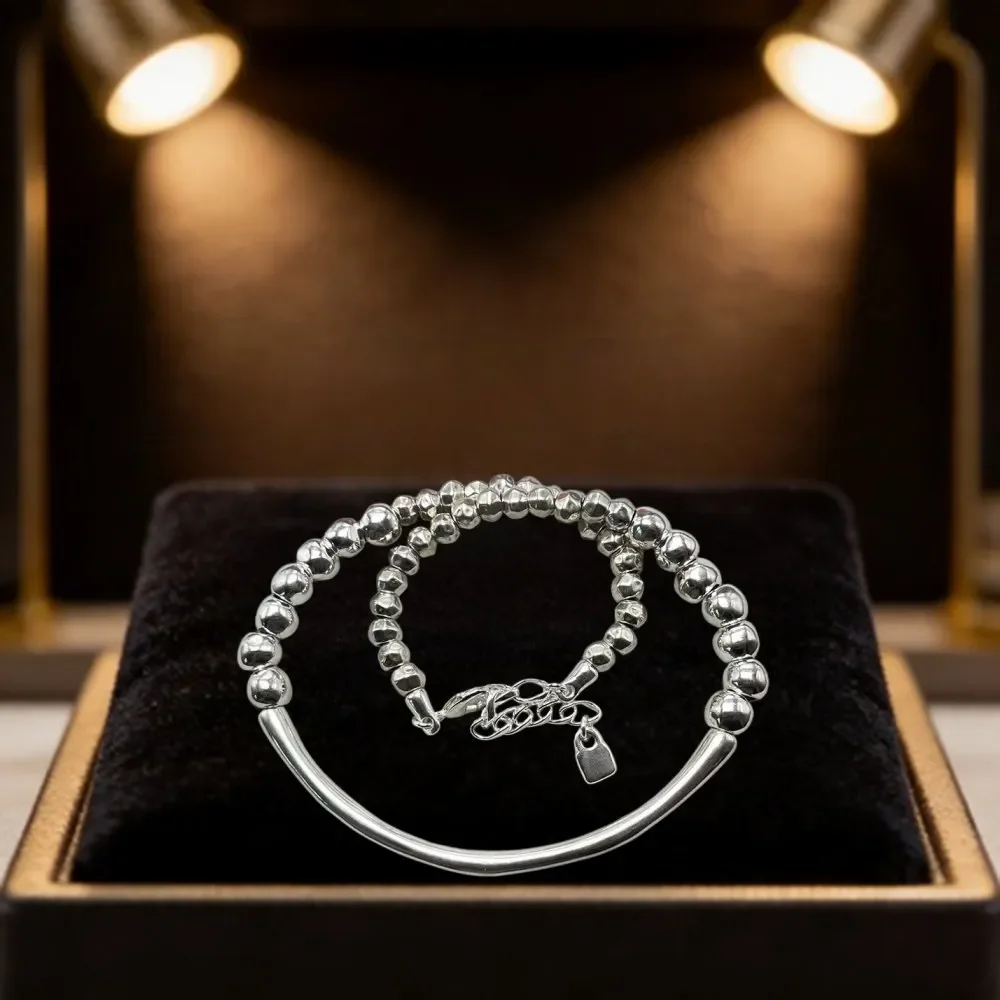2026 Spain Minimalist Design Silver Tube Bead Necklace Jewelry Accessories Neutral Gift