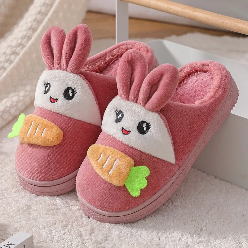 Winter Konijn Slippers Kinderen Meisjes Jongens Thuis Schoenen Baby Bont Slides Katoen Indoor Warm Pluizig Huis Kinderen Eenhoorn Slipper