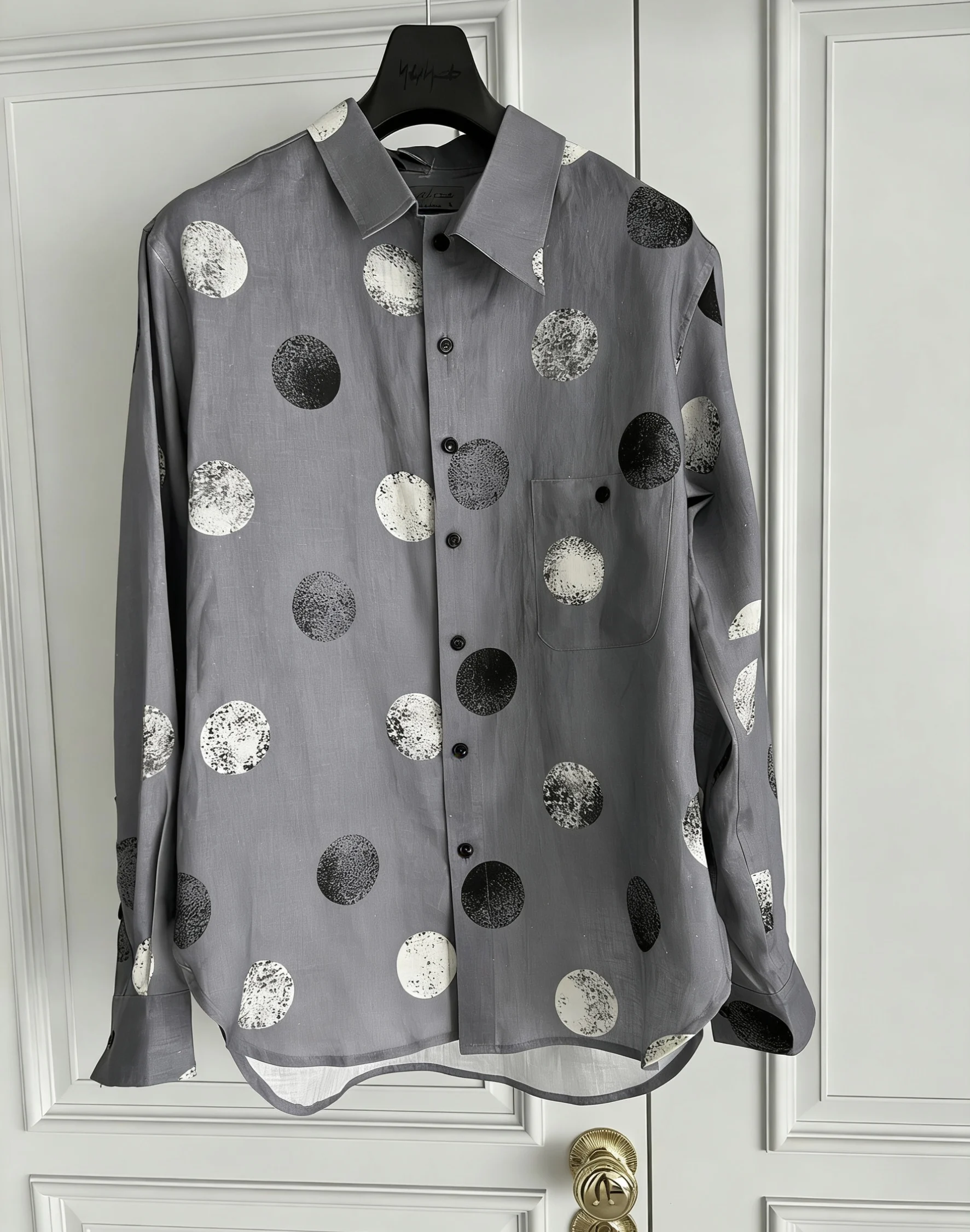 TOP-YAMAMOTO original design linen polka dot print designer long-sleeved shirt in loose size