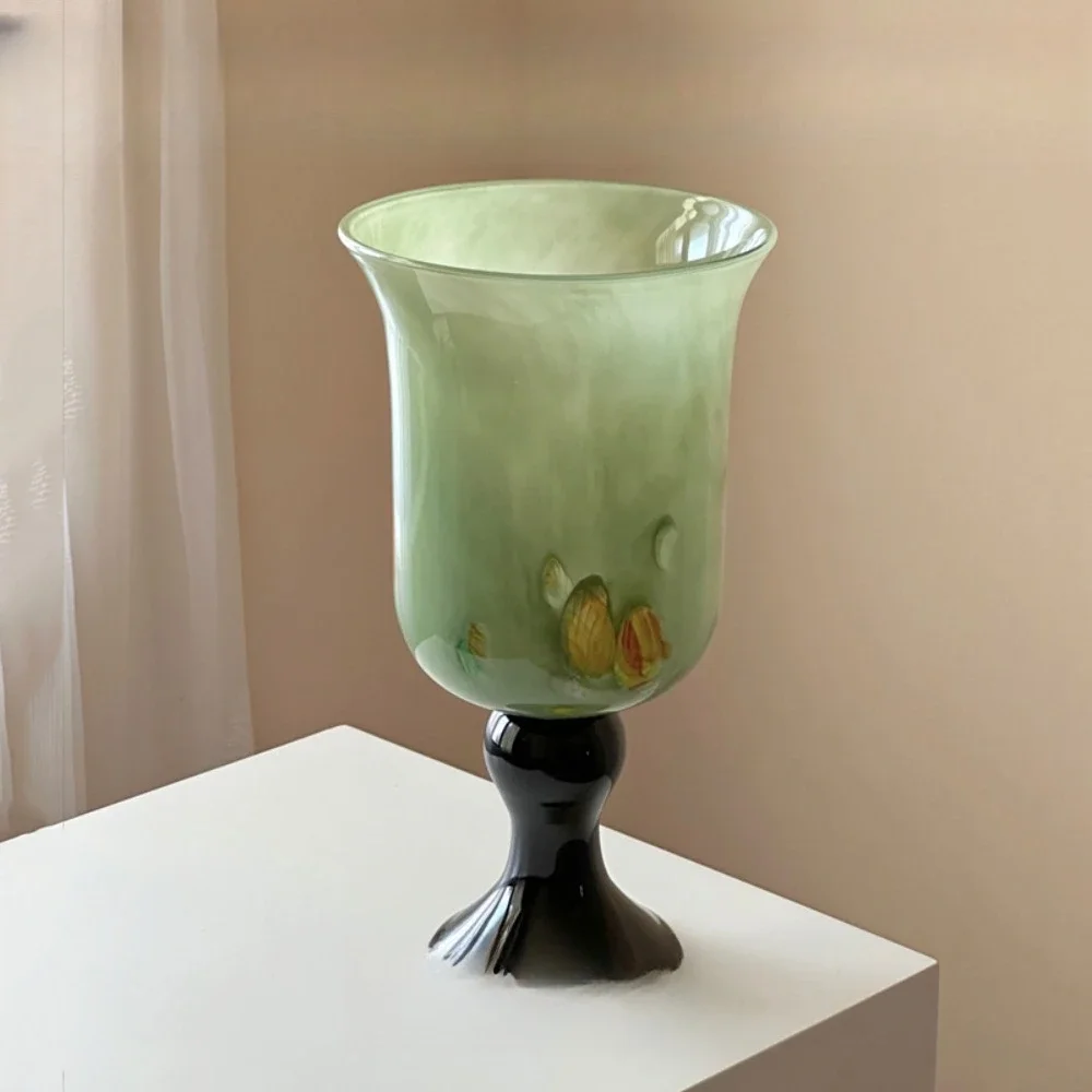 Chinese High-Footed Glazed Wide-Mouth Glass Water Flower Grower Emotionally Stable Vase Living Room Ornament