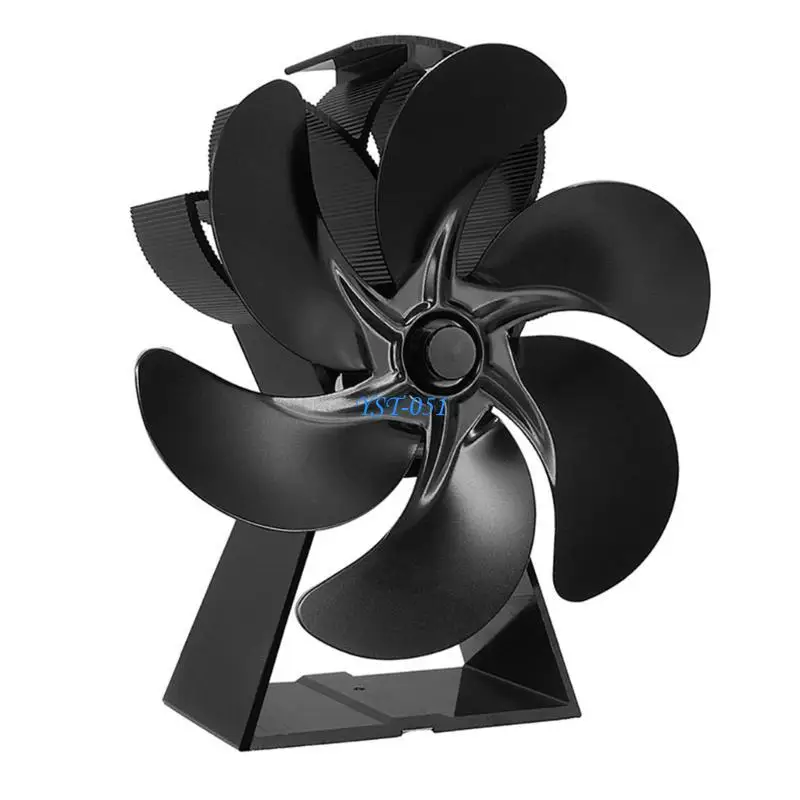 E15A 6 Blade Heat تعمل بالموقد الذي يعمل بالموقد المصغر مروحة مروحة السجل الخشب حرق المروحة هادئة توزيع حرارة فعالة كفاءة