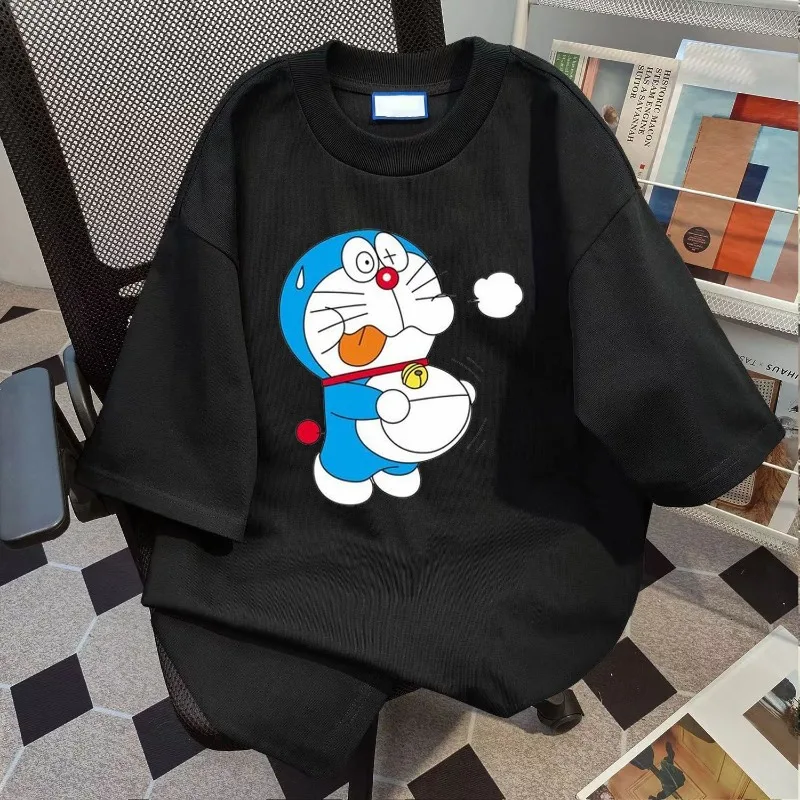 2025 صيف جديد Harajuku الكرتون عبقور جلجل القط قصيرة الأكمام الأزرق الدهون قصيرة الأكمام فضفاضة الملابس النسائية تي شيرت كامل #1