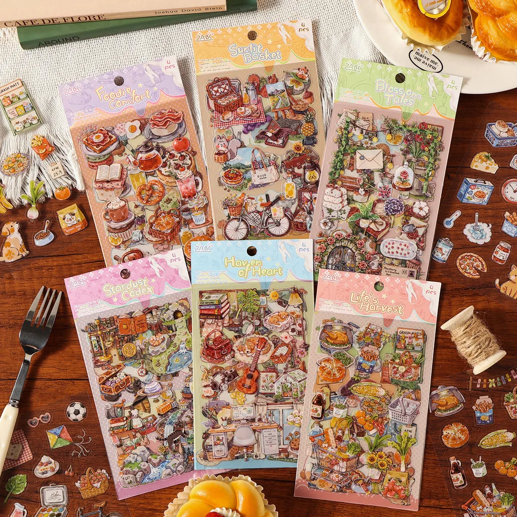4 Blatt PET-Aufkleber Junk Journal Sticker für Scrapbooking, Journaling, Dekoration und Albumgestaltung