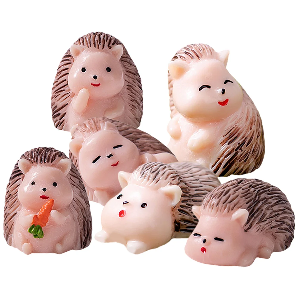 6 Pcs Potted Hedgehogs Miniature Figurines for Crafts Carrot Sculpture Toy Resin Garden Decor Statues Cute Decors Adornment