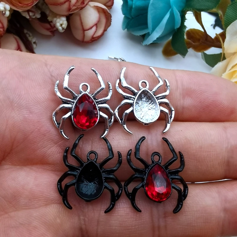 5pcs Blood Red Spider Pendant Gothic Tarantula Pendant, Wiccan, Witchy, Creepy Cute, Halloween,Handcrafted Jewelry Accessories