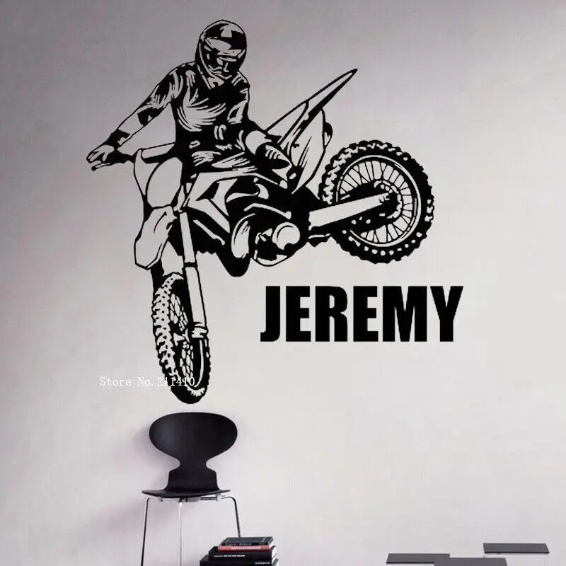 Vinyl Custom Name Motorcycle Wall Sticker Home Decoration For Kids Boys Room Self-adhesive Sticker Excited Sports YT4598