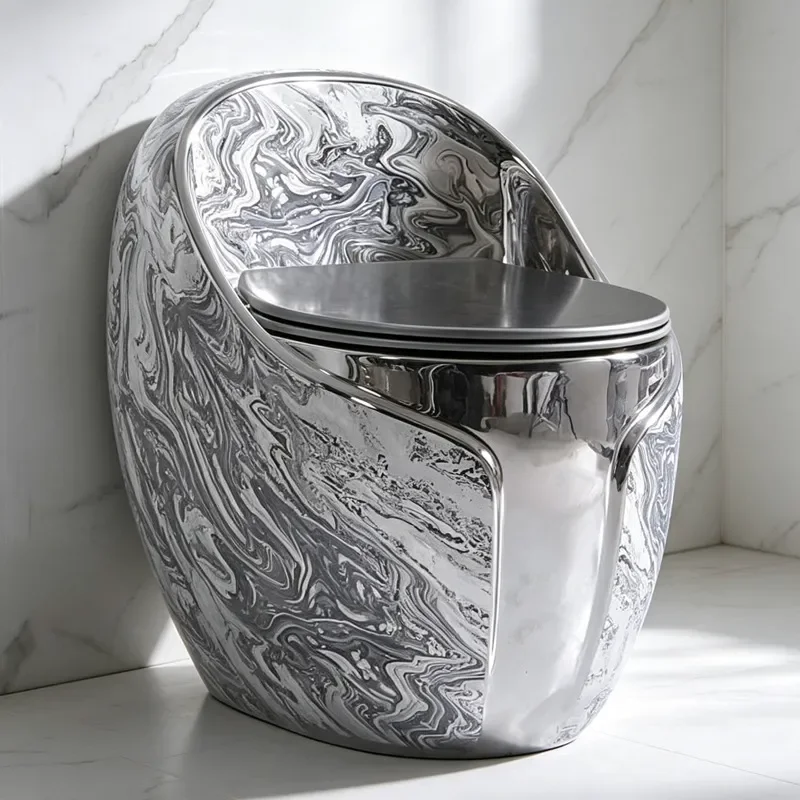for Export Egg Shape Gold Plated Siphon Toilet Non Fading Durable Leak Proof Round Ceramic Bathroom Commode
