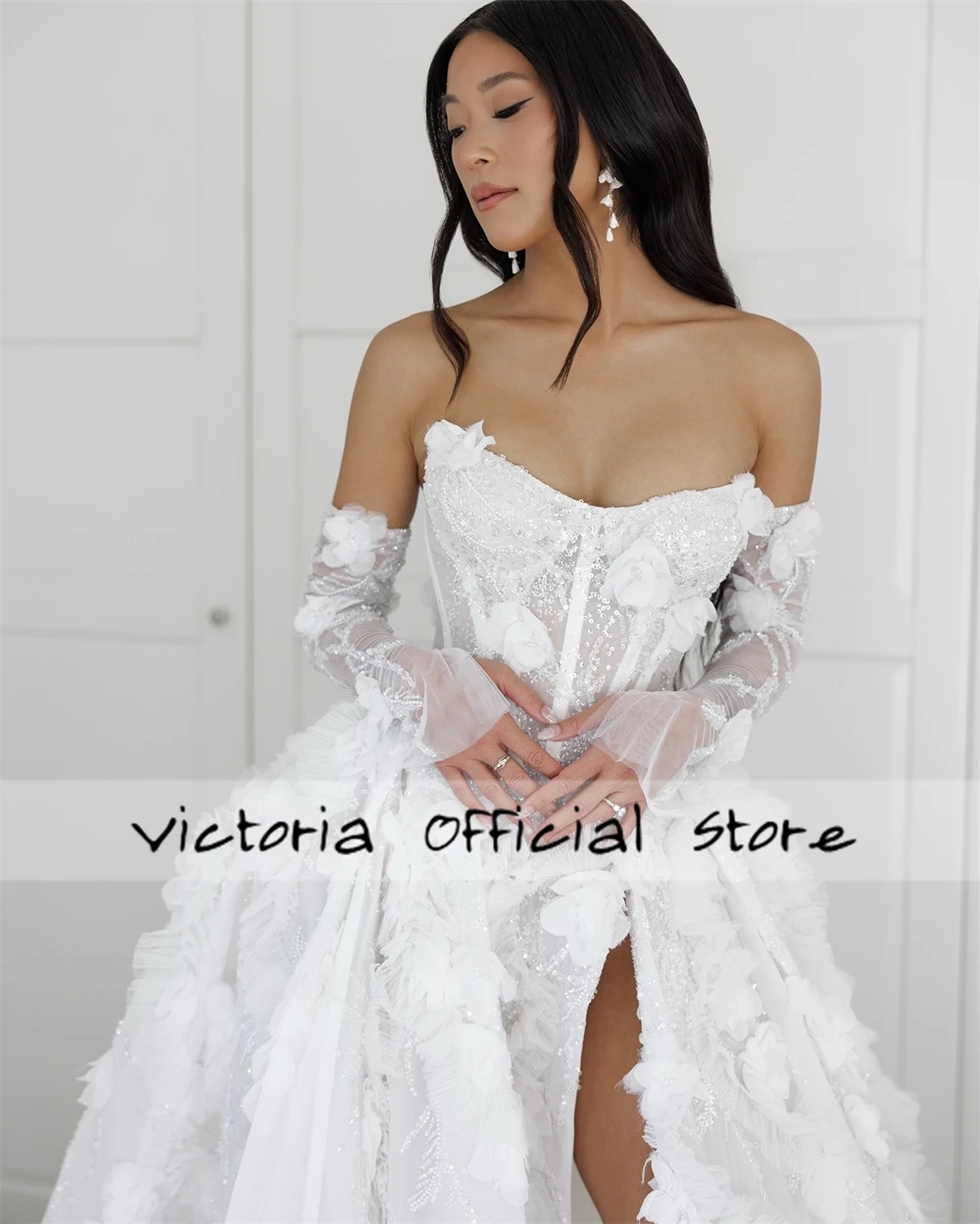 Enjoyable White 3D Flowers Wedding Dress 2025 Sweetheart Brides Beads Floral Dubai Bridal Gowns A Line robe de mariée Customized