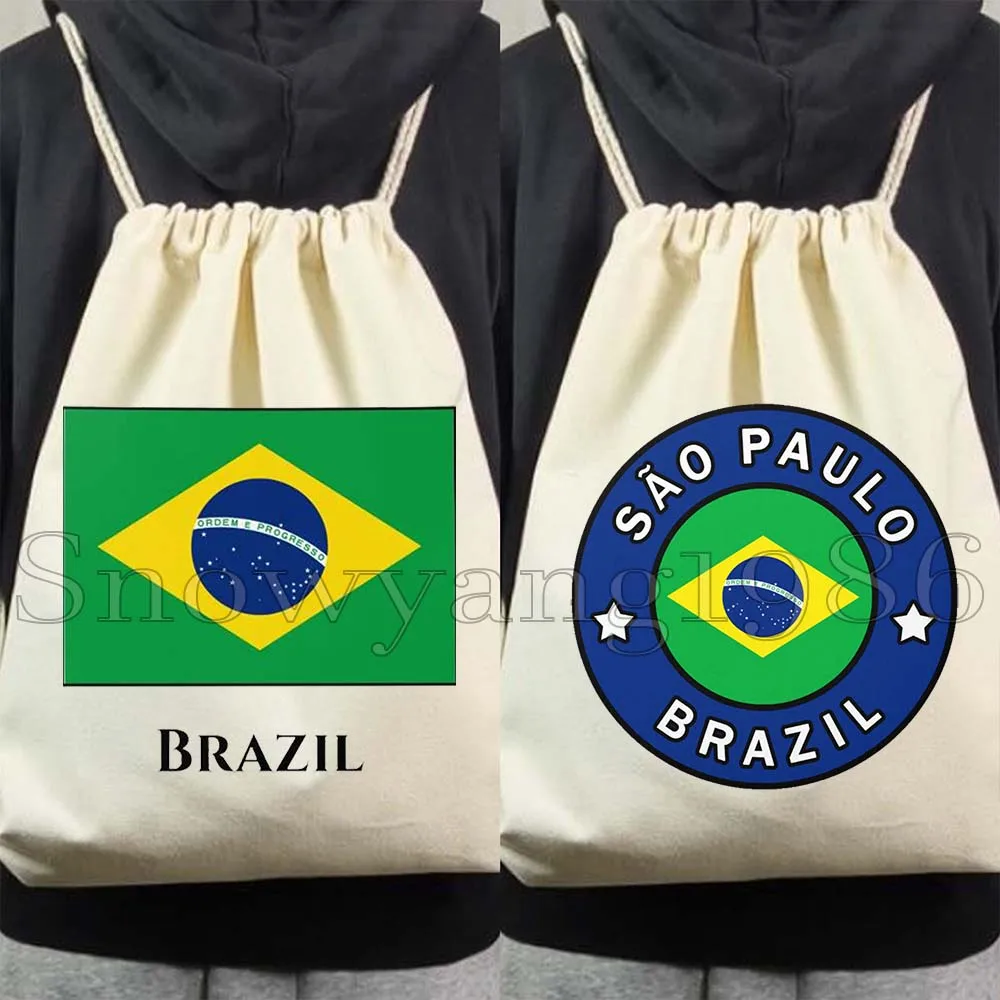 Rio de Janiero Brazil Flag Brazilian Map Cute Gifts Canvas Drawstring Bag Soccer Backpack Gym Cotton Sackpack Sports String Bag