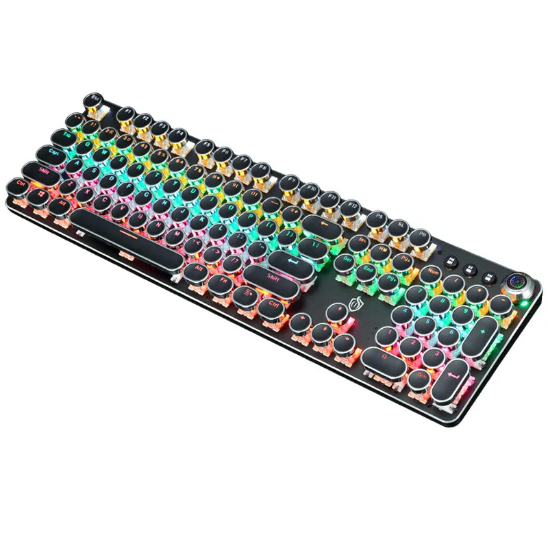 

New Fashion Retro Punk 104 Key Plating Knob Luminous Effect Switching Mechanical Keyboard Computer Game Keyboard