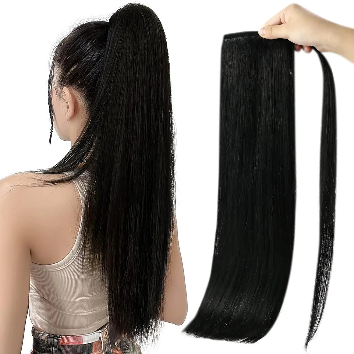 Straight Ponytail Extension Soft Natural Human Hair Wrap Around Ponytail Extension For Women 1 Piece 100g 14-26 Inches