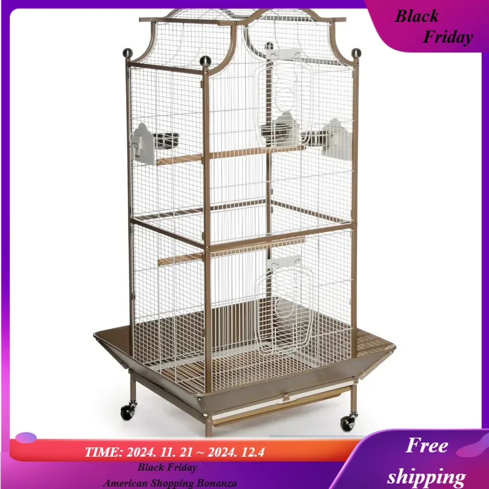 Pagoda Cockatiel Cage, Coco and Cream, Suitable for large, medium, and small birds, they can freely play inside24.0Lx22.0Wx58.5H