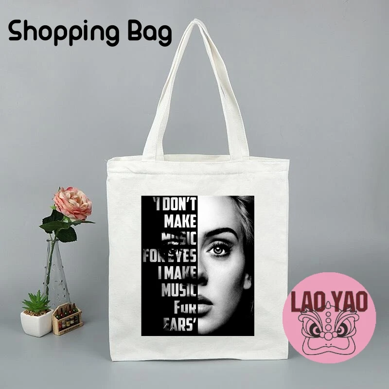 Adele Adkins Singer Canvas Tote Bag Woman Totebag Aesthetic Bags Women Shopper Shopping Cloth Large University Student Shoulder