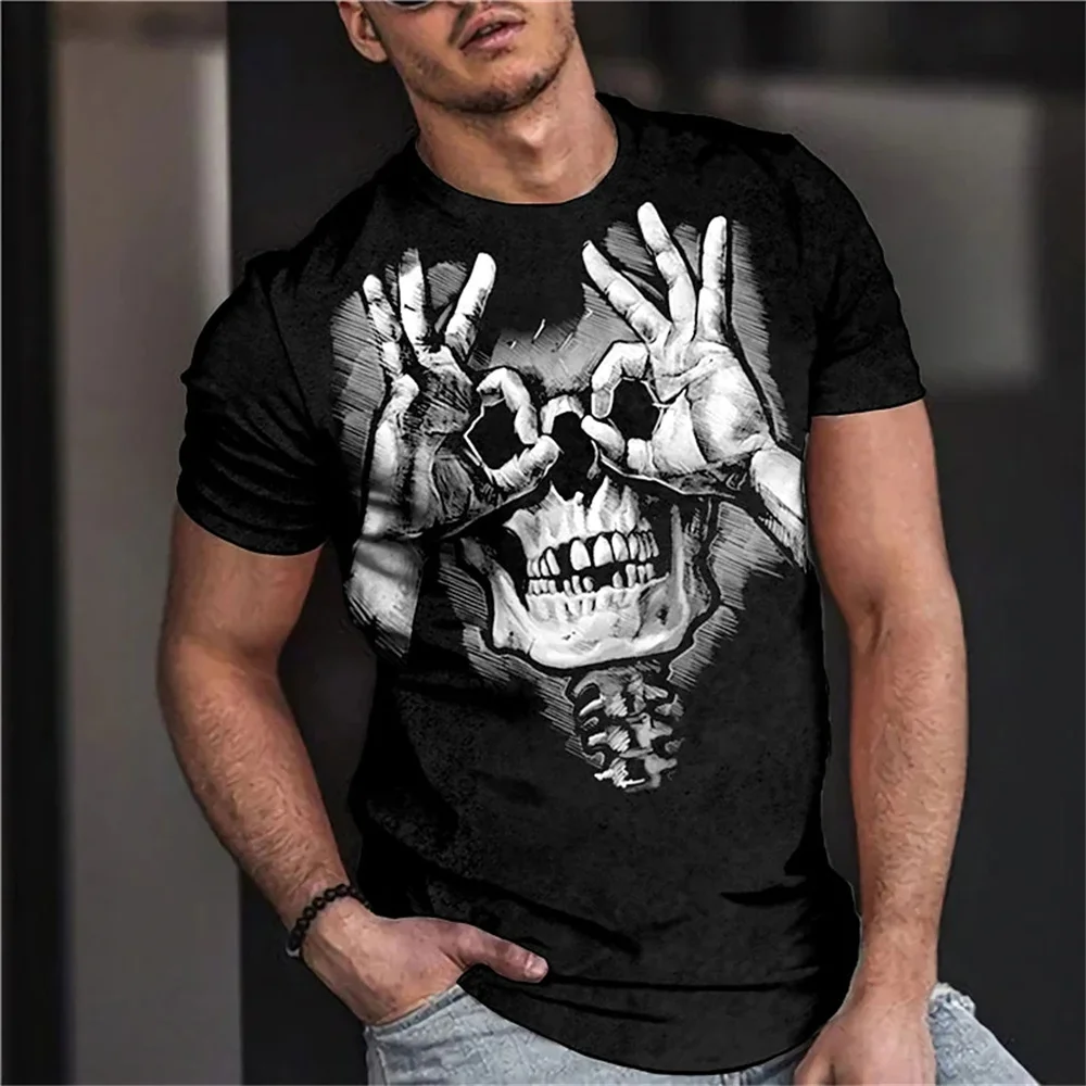 Vintage Horror 3d Skull Print Men's T-shirt Summer Classic Casual O Neck Short Sleeve Fashion Loose Oversized Tops Tee Shirt Men