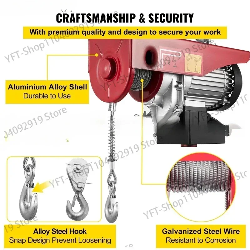 Wciągarka 600kg stalowy podnośnik elektryczny 220 V/110 V wciągnik elektryczny 1320LBS wciągnik elektryczny z bezprzewodowym pilotem 12 M/min