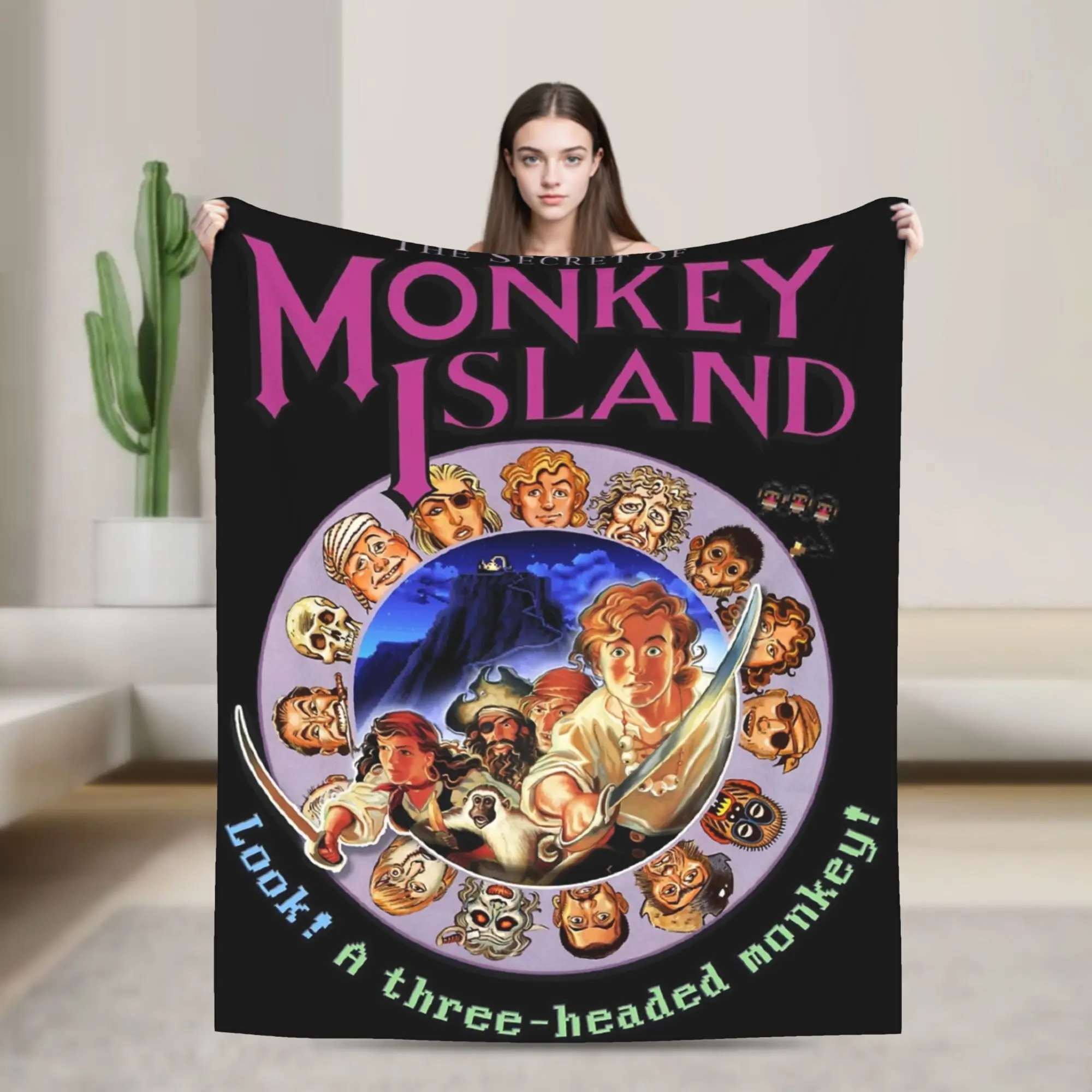 

Одеяло Secret of Monkey Island, очень мягкие, уютные, трехголовые одеяла с изображением обезьяны, для дивана, дивана и кровати