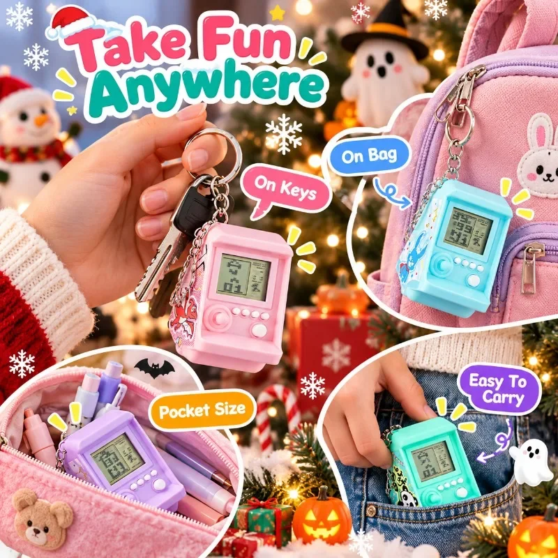 Arcade-Style Mini Handheld Tetris Game Console Keychain Creative Portable Electronic Gaming Gadget
