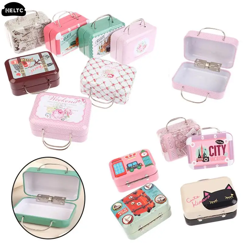 Mini Tin Box Vintage Small Suitcase Storage Tin Metal Candy Box Gift Box Cookie GiftBox Sundries Organizer Storage Can Container