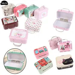 Mini Tin Box Vintage Small Suitcase Storage Tin Metal Candy Box Gift Box Cookie GiftBox Sundries Organizer Storage Can Container